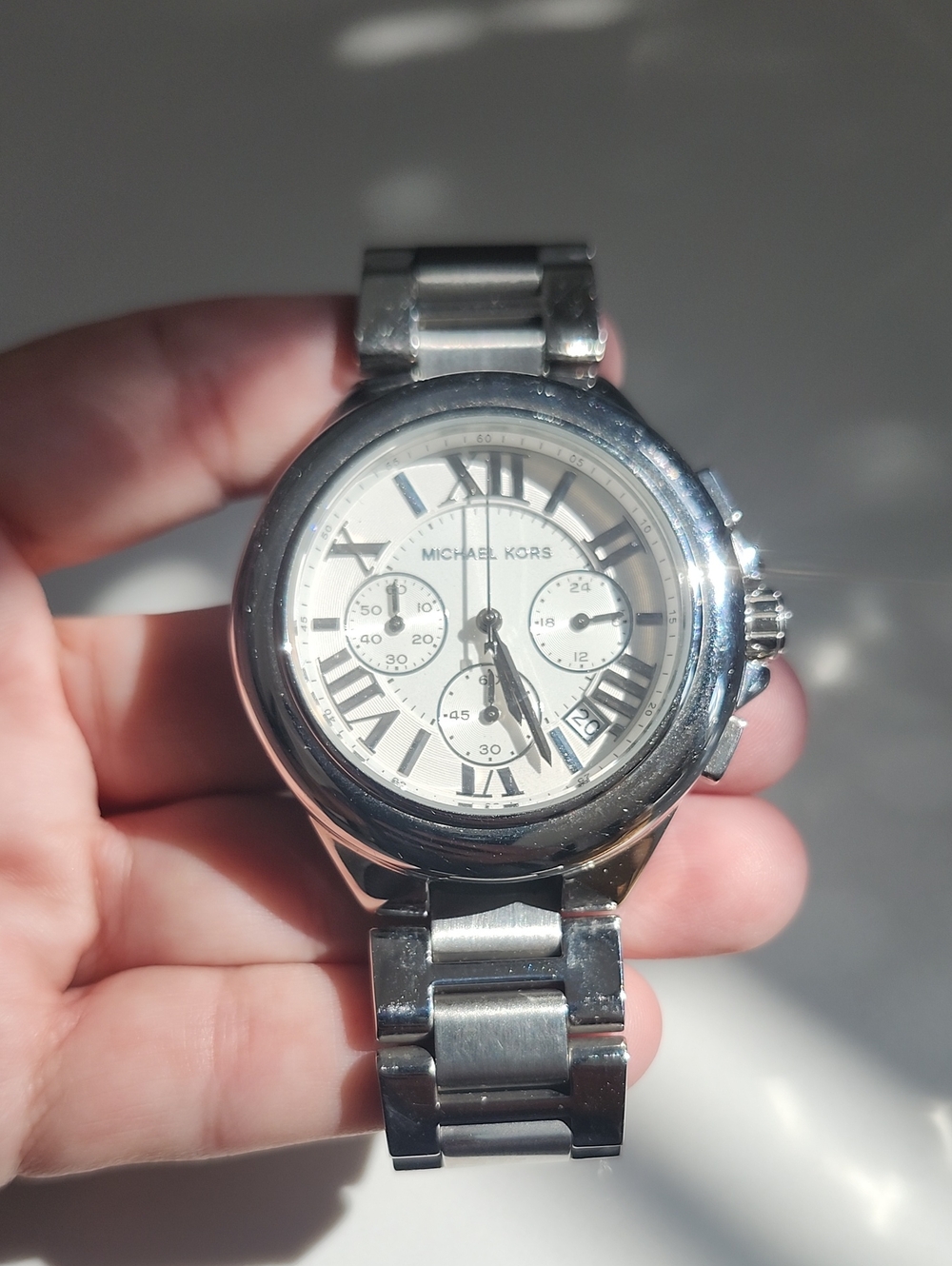 Michael Kors Silver-Tone Men's Chronograph Watch with Roman Dial